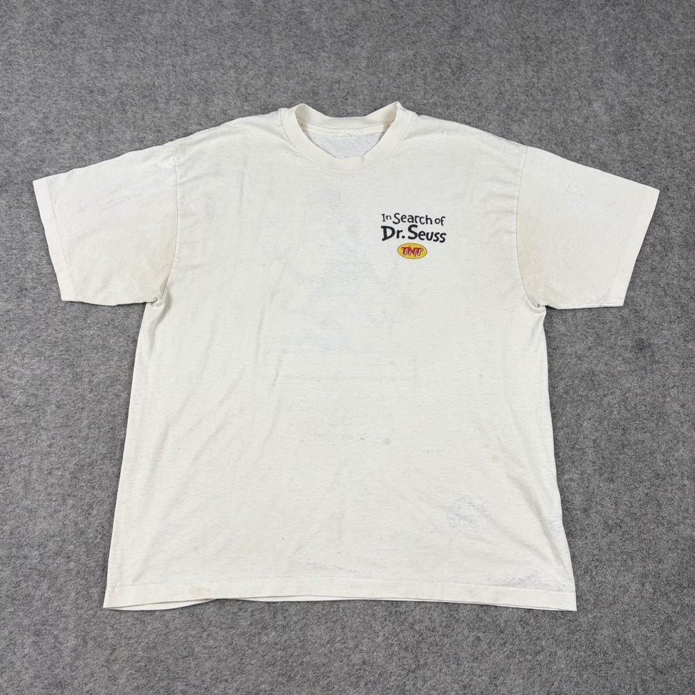 TNT In Search of Dr Seuss T Shirt Mens XL White Vintage 90s Cat in the Hat Promo
